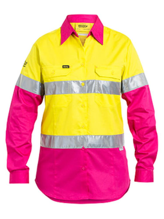 BISLEY BL6696T LADIES L/SL REFLECTIVE HI VIS LIGHT WEIGHT DRILL SHIRT