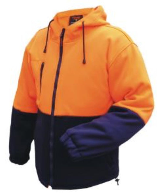 PRIME MOVER MH317 HI VIS FULL ZIP WATER REPELLENT FLEECY HOODIE