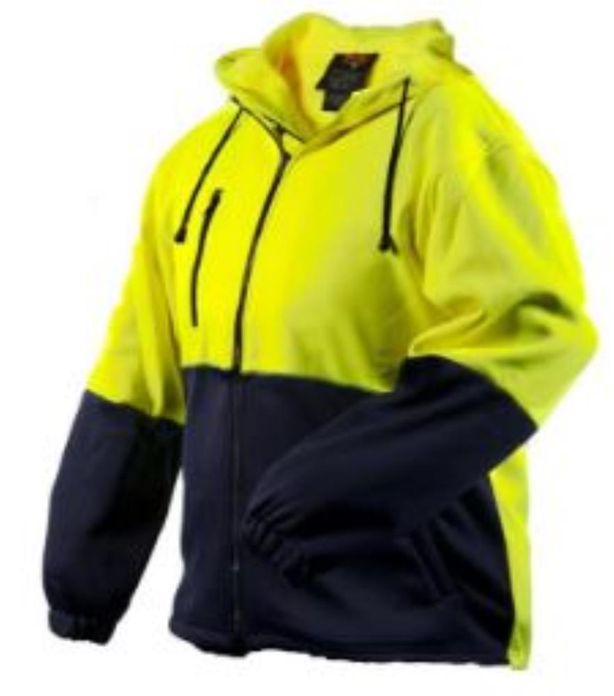 PRIME MOVER MH317 HI VIS FULL ZIP WATER REPELLENT FLEECY HOODIE