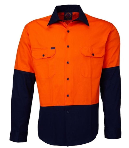 RITEMATE RM1050 L/SL HI VIS COTTON DRILL SHIRT
