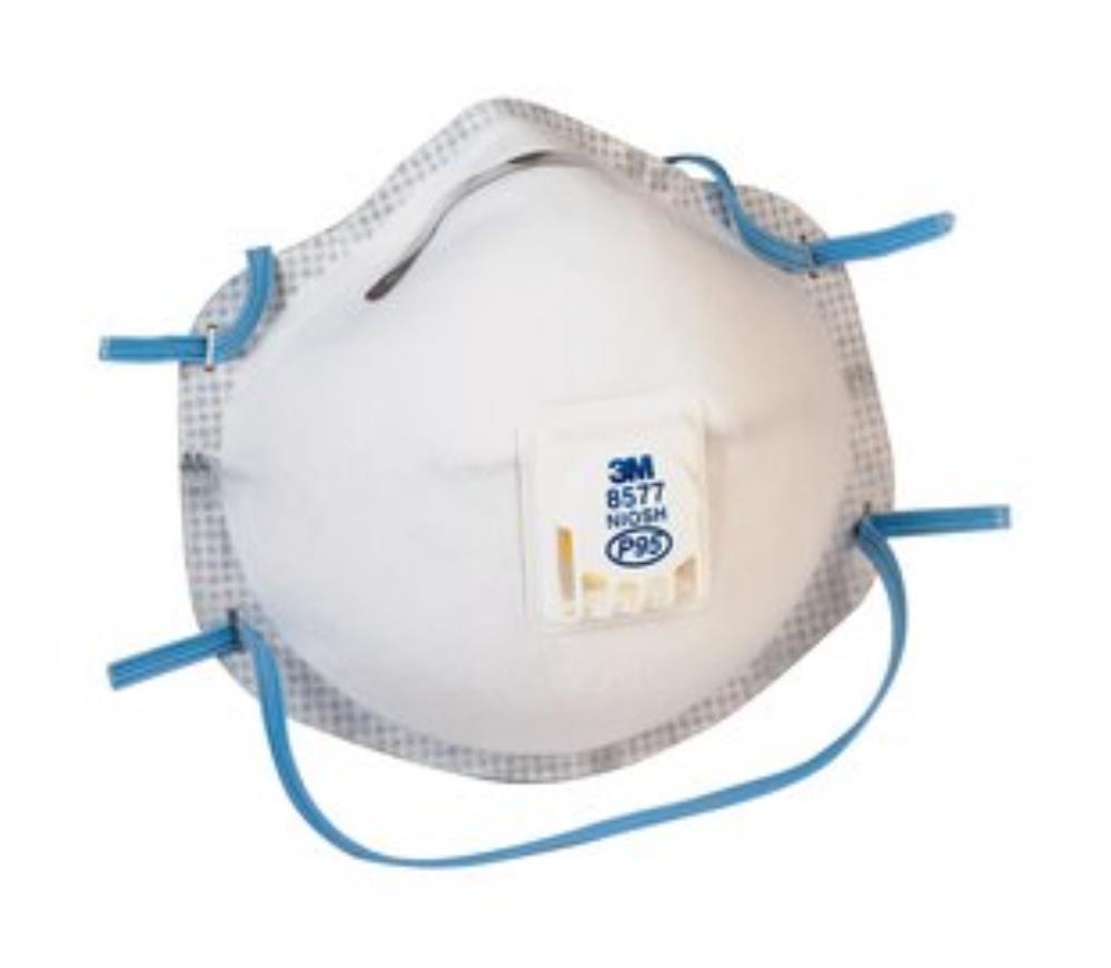 3M GP2 CUPPED PARTICULATE RESPIRATOR 8577, WITH NUISANCE LEVEL ORGANIC VAPOUR RELIEF, VALVED