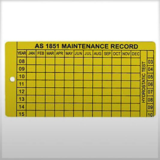 EXTINGUISHER MAINTENANCE RECORD TAGS TO AS1851.5