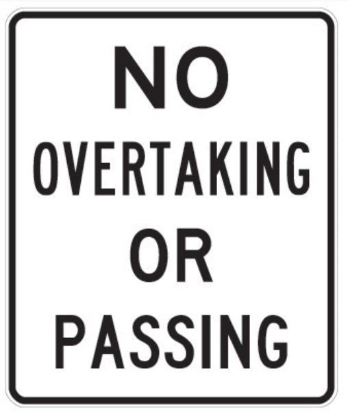 NO OVERTAKING OR PASSING ROAD SIGN