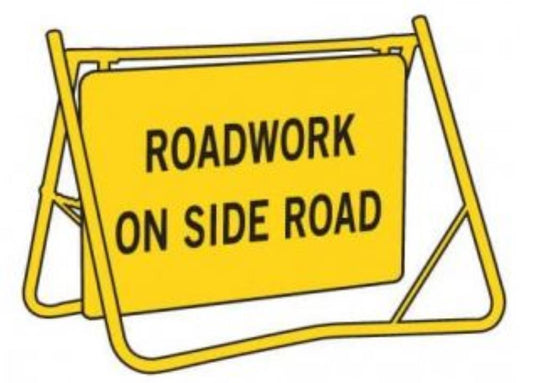 ROADWORK ON SIDE ROAD SWING STAND SIGN